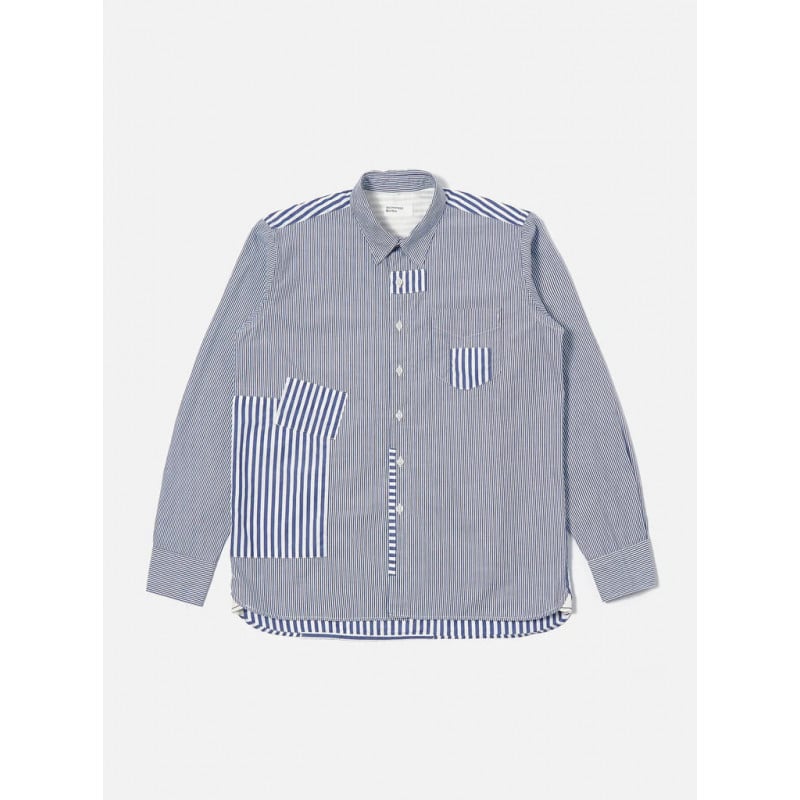 UNIVERSAL WORKS PATCHED SHIRT CLASSIC STRIPES NAVY