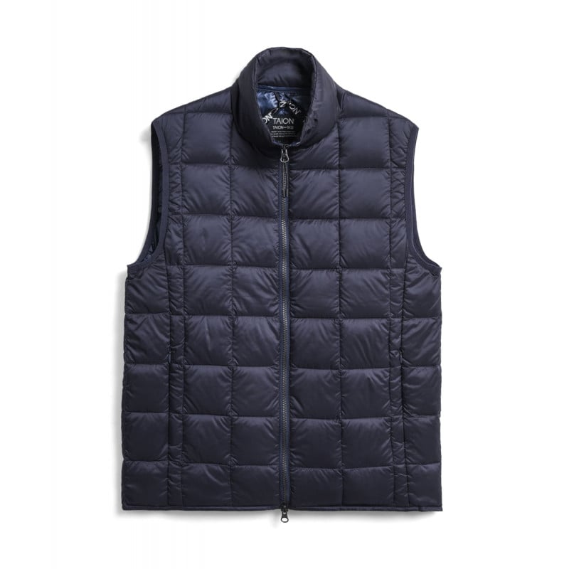TAION 002WZ HI-NECK W-ZIP DOWN VEST NAVY