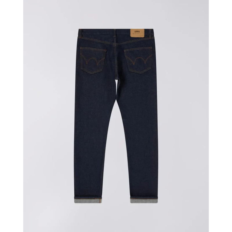 EDWIN SLIM TAPERED KAIHARA BLUE STRETCH DENIM GREEN X WHITE SELVAGE BLUE RINSED