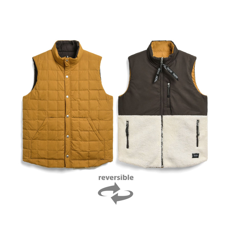 TAION R002CMT REVERSIBLE DOWN VEST CAMEL DARK CHOCO IVORY