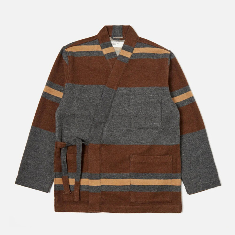UNIVERSAL WORKS KYOTO JACKET BLANKET WOOL MIX CHARCOAL STRIPE