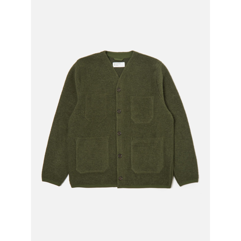 UNIVERSAL WORKS WOOL FLEECE CARDIGAN OLIVE