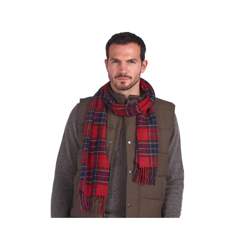 BARBOUR TARTAN LAMBSWOOL SCARF RED TARTAN