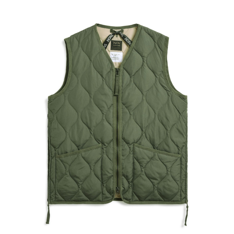TAION 001-ZML MILITARY ZIP V-NECK DOWN VEST DARK OLIVE