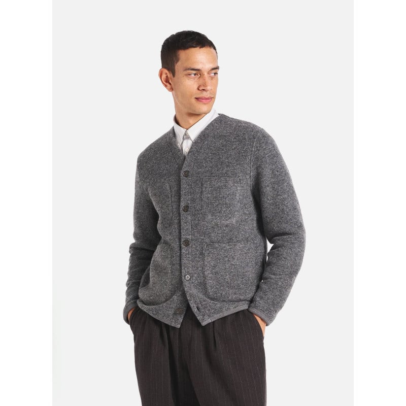 UNIVERSAL WORKS CARDIGAN WOOL FLEECE GREY MARL