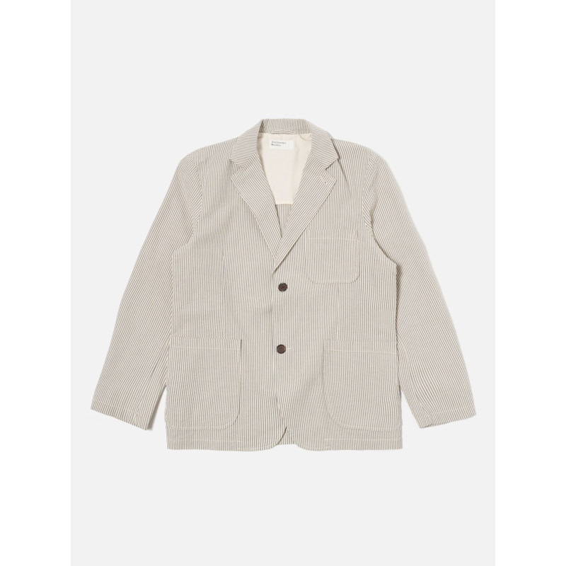 UNIVERSAL WORKS TWO BUTTON JACKET DERBY STRIPE GREY