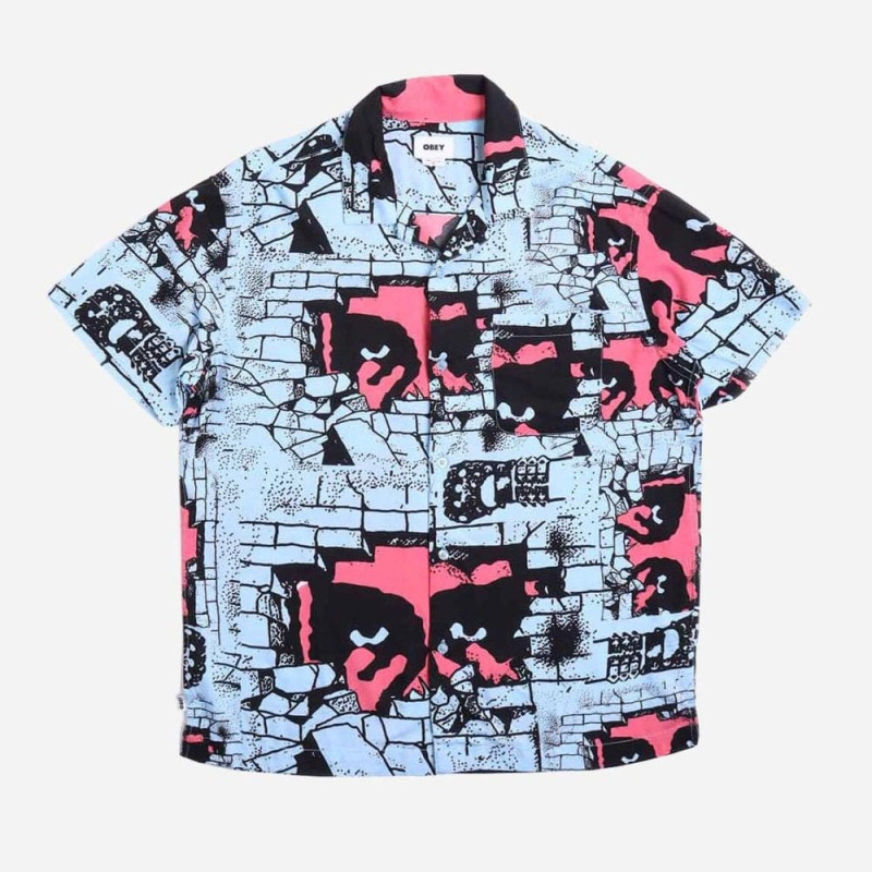 OBEY DETECTOR SHIRT WOVEN SKY BLUE MULTI