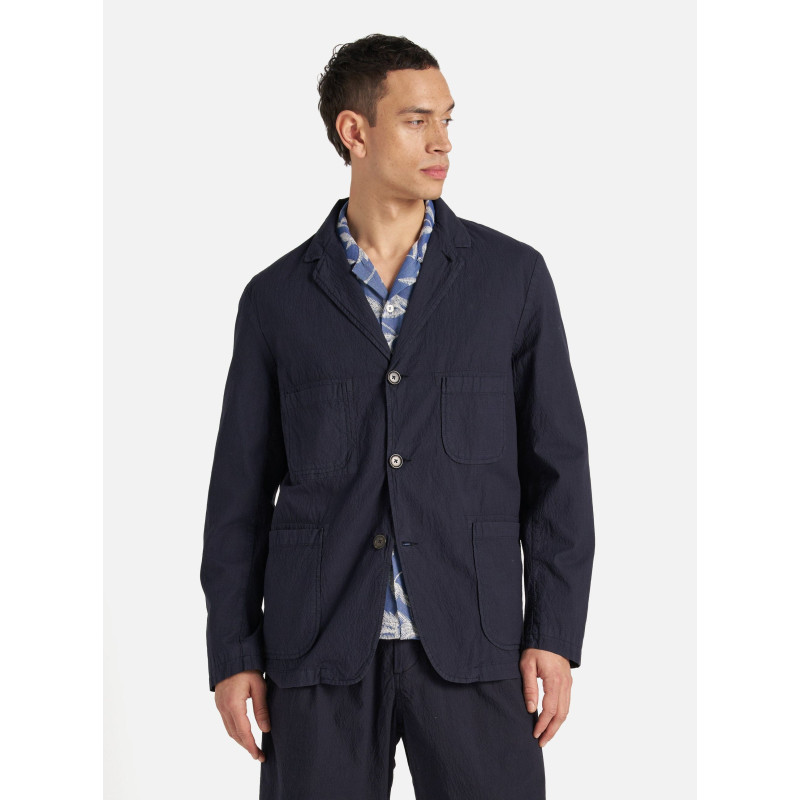 UNIVERSAL WORKS FIVE POCKET JACKET SEERSUCKER NAVY