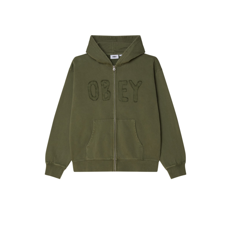 OBEY HYBRID FADED ZIP HOOD DEEP LICHEN GREEN FADED