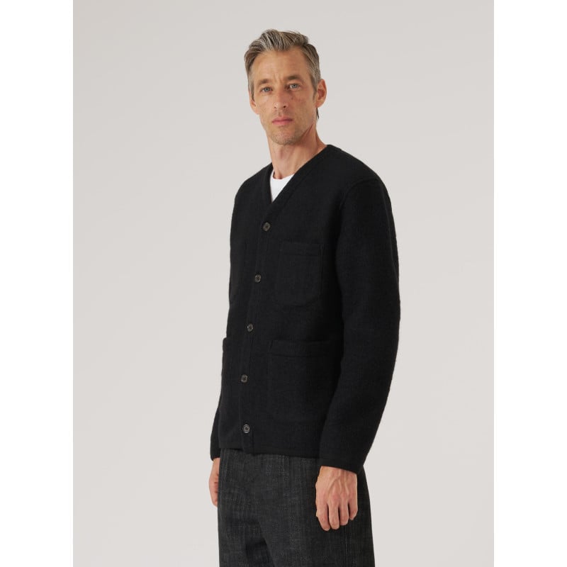 UNIVERSAL WORKS WOOL FLEECE CARDIGAN BLACK