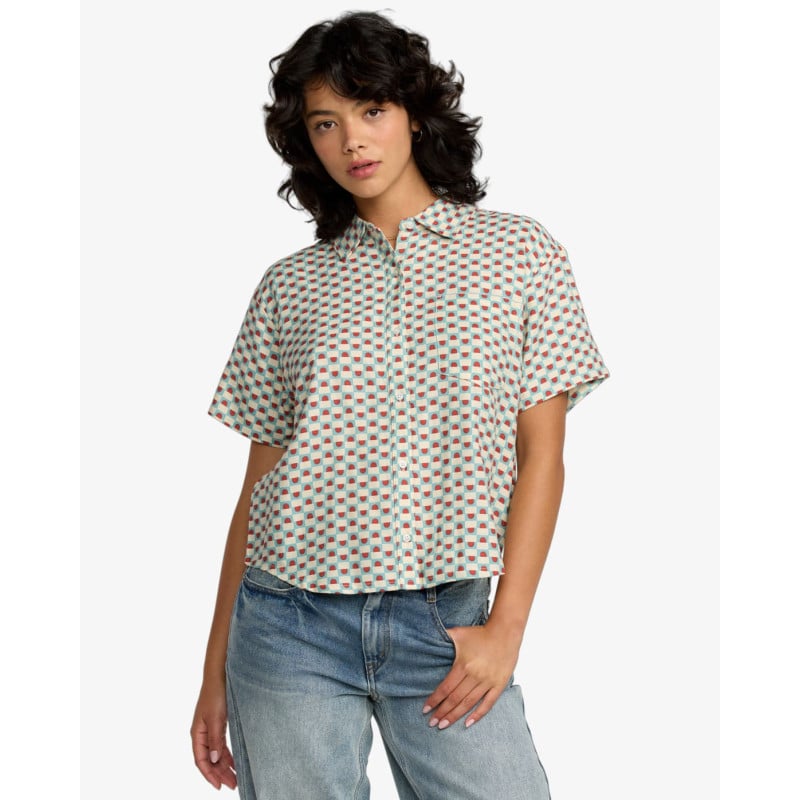 Chemise RVCA Nauti Shirt Sky Blue Femme – Coupe Ample et Style Décontracté