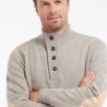 Pull Barbour Homme en Laine Mérinos Stone – Patch Half Zip Zippé Col Montant Beige