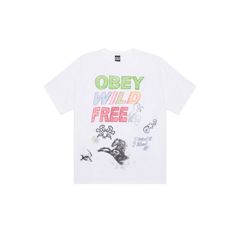 T-shirt OBEY Wild Free Vintage Blanc – Coupe Oversize & Style Usé
