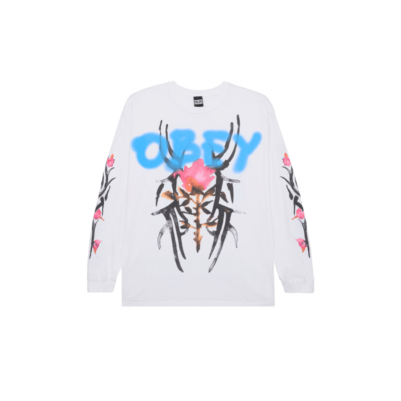 T-shirt manches longues OBEY Rose Tribal vintage blanc, style streetwear rétro et confort assuré.