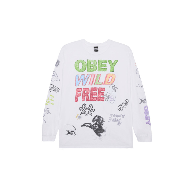 T-shirt manches longues OBEY Wild Free vintage blanc – Style streetwear libre et rétro