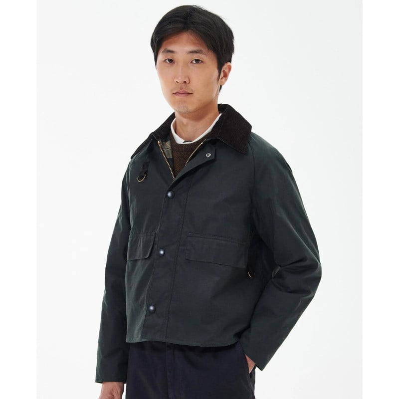 Barbour Spey Sage – Veste Cirée Homme Court en Coton Waxed