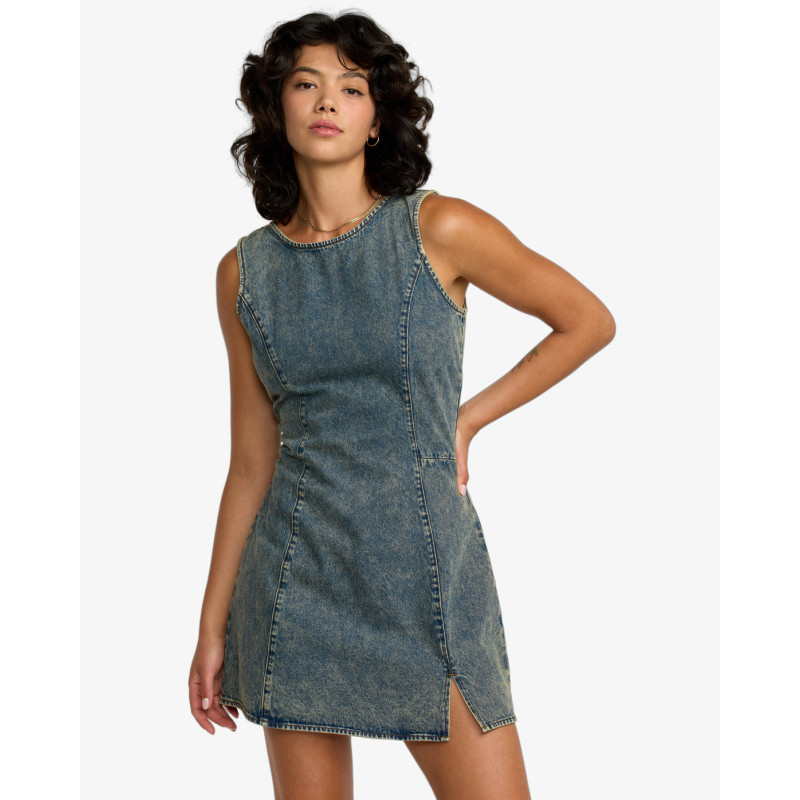 RVCA Jessie Mini Dress Femme – Robe Courte Denim Bleu Délavé