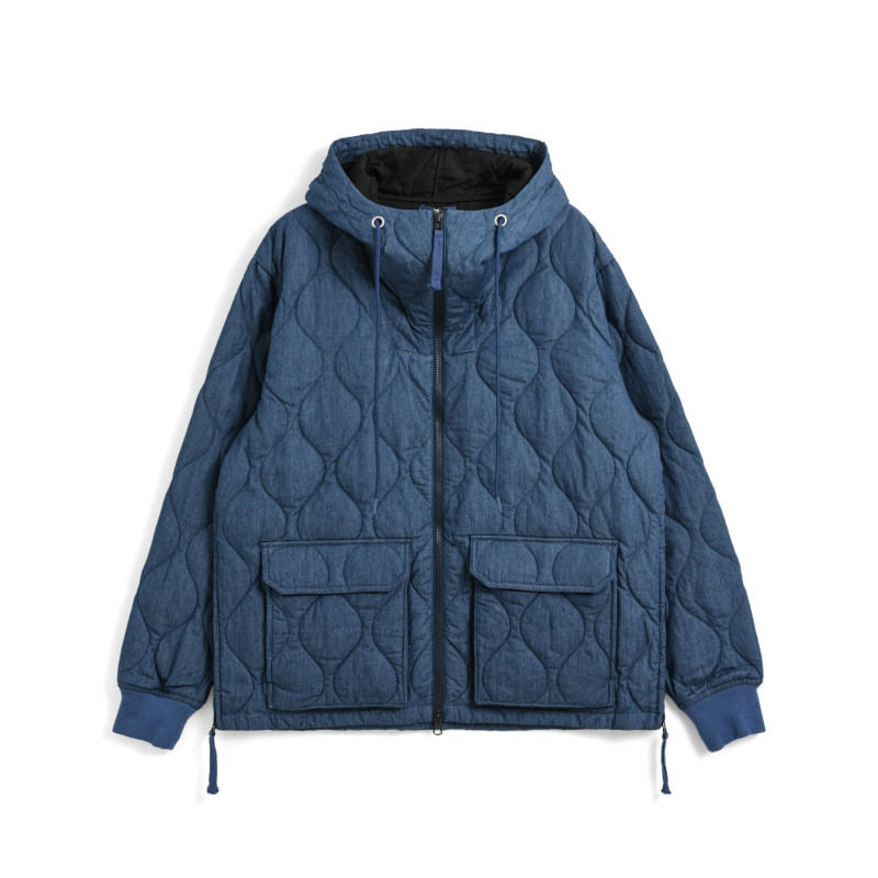 TAION-106WZPML Military Down Hoodie Jacket Indigo Denim – Veste Matelassée Homme