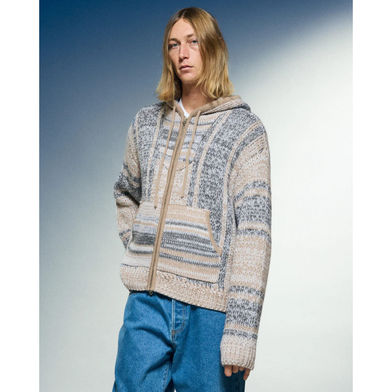 Obey Zip Up Baja Sweater Natural – Gilet Zippé Homme Style Streetwear en Maille Épaisse