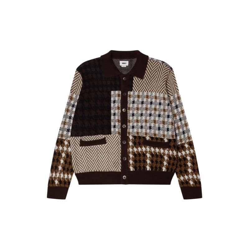 Obey Patchwork Cardigan Brown Multi – Cardigan Patchwork Homme Trendy & Confort