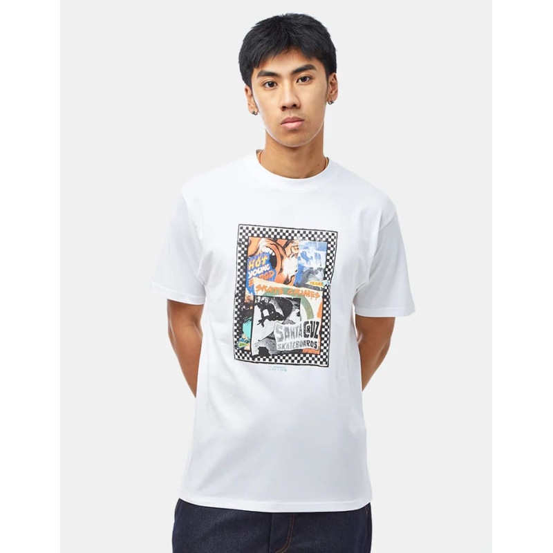 Santa Cruz Ad Collage Front Tee White – T-shirt Skate Homme