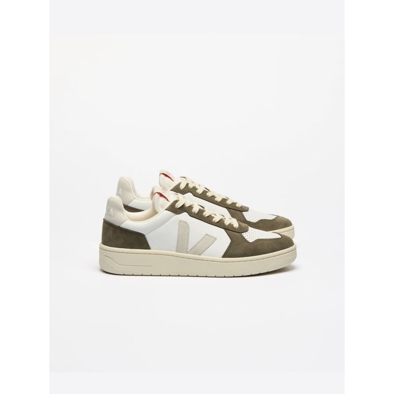 VEJA V-82 White Natural Khaki – Baskets rétro éco-responsables en cuir