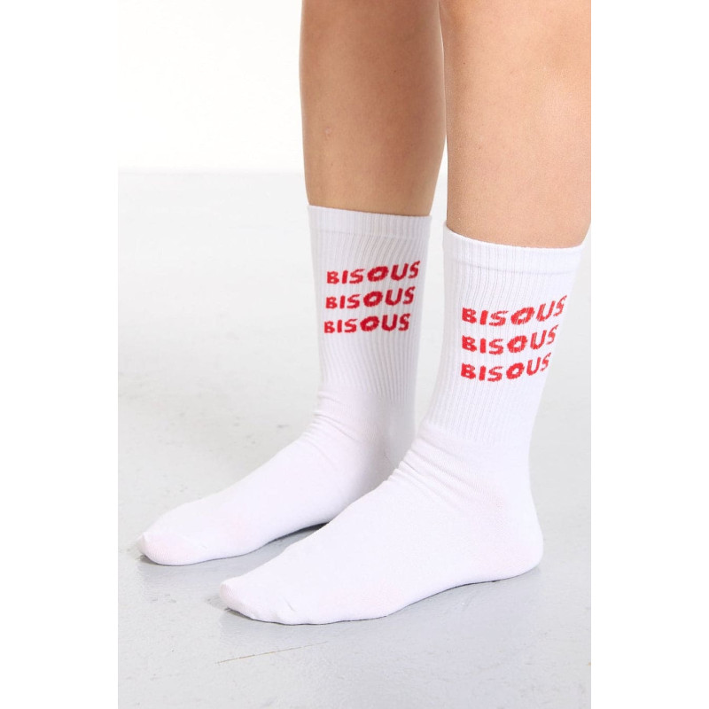 Bisous Skateboards Sonics White Red – Chaussettes Skate Blanches