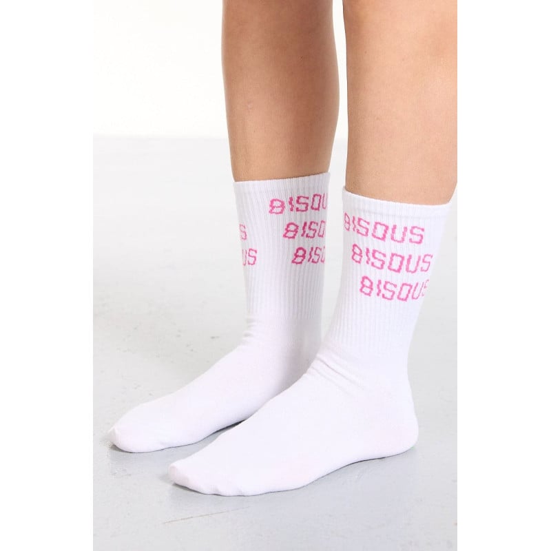 Bisous Skateboards X3 White Pink – Chaussettes Skate Blanc & Rose