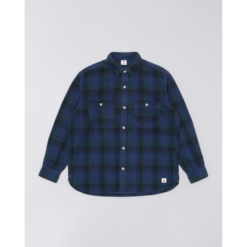 Edwin Work Shirt Heavy Flannel Plaid Navy Green