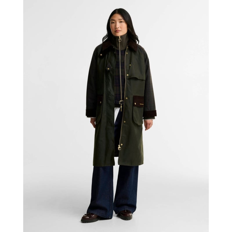 Barbour Kirklees Checked Wax Jacket Olive | Veste Femme