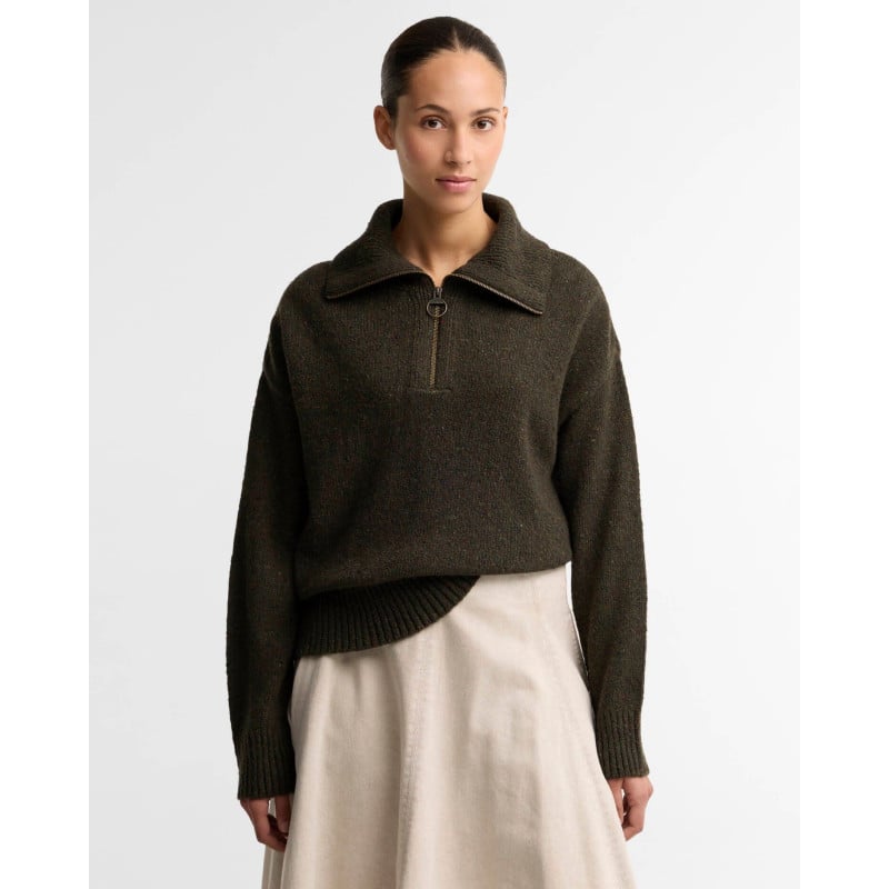 Pull Barbour Lavensdale Half Zip Olive Femme